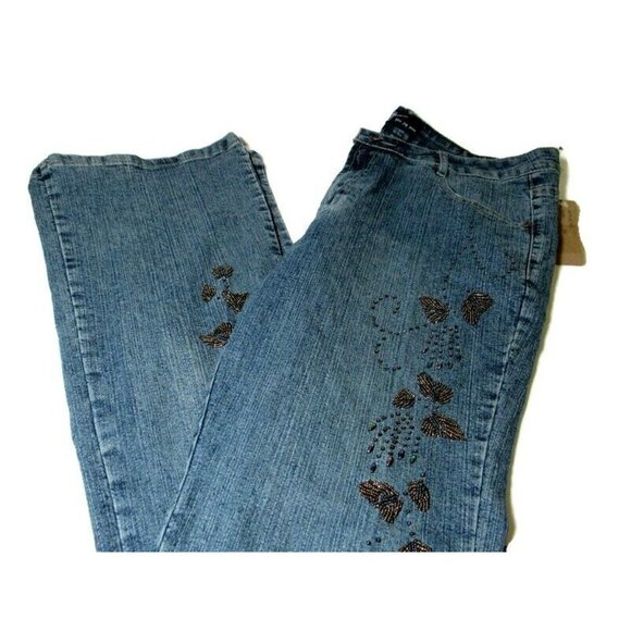 Boho Yoni Jay Denim Jeans Beaded 38" Waist x 32" Bohemian Bell Bottoms - Picture 6 of 15